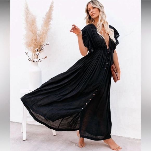 Flawless Black Crepe Maxi Dress - Picture 3 of 9